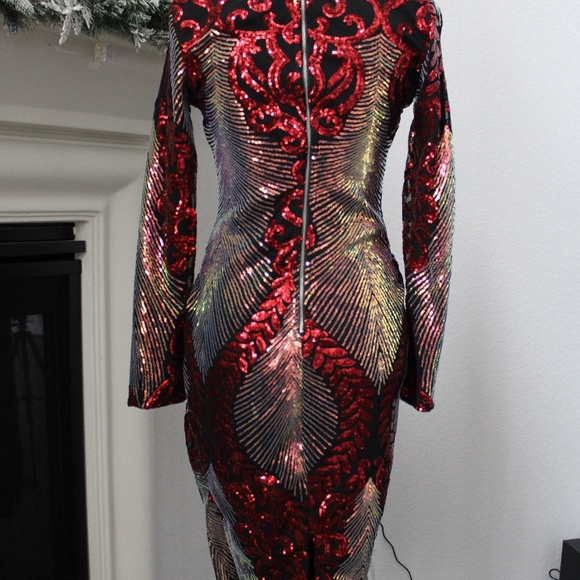 Love & Lemonade Party Cocktail Formal Shiny Dress Long Sleeve Kneelength - Picture 5 of 5